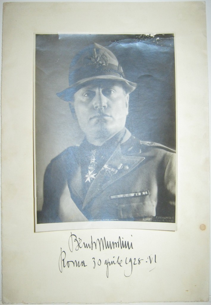 MUSSOLINI, BENITO. Photograph dated and Signed, as Head of Government,